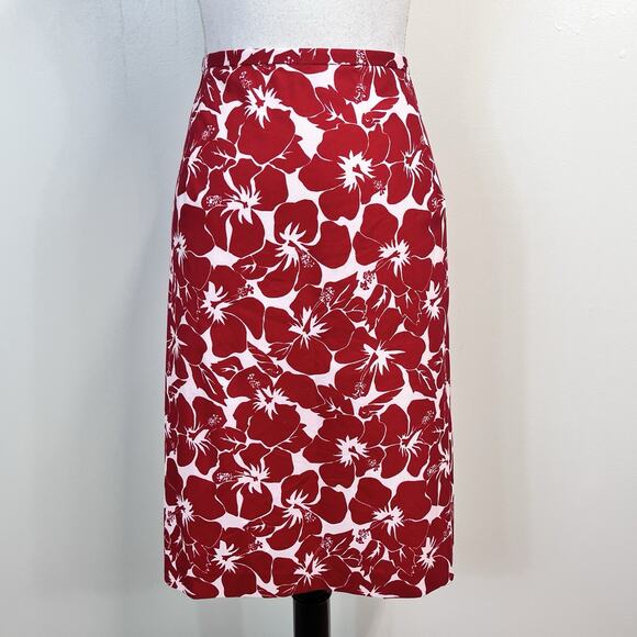 Talbots Woman Skirt Plus size 16W Red White Floral Hawaii Knee A Line Stretch - Picture 2 of 9